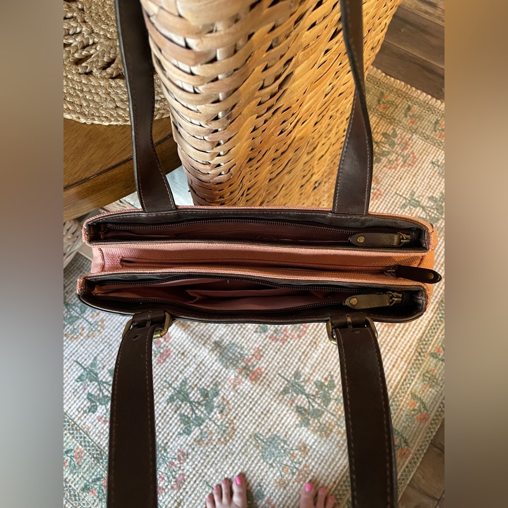 Like-New Pink Canvas Bag w/ Chocolate Trim - Picture 3 of 8